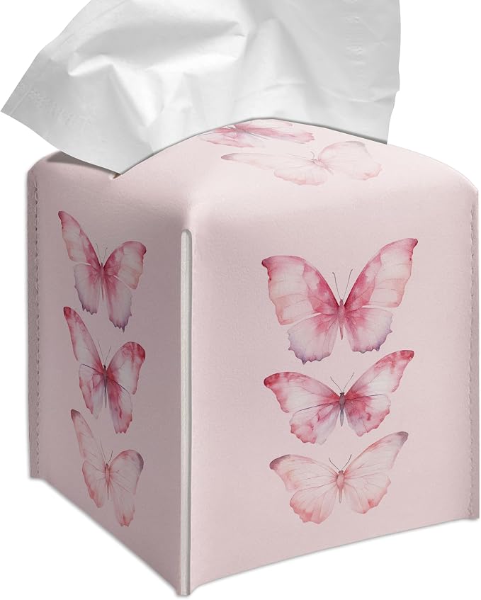 Grace Yonks Cute Pink Butterfly Tissue Box Cover Square, Cube Case by Grace+Yonks