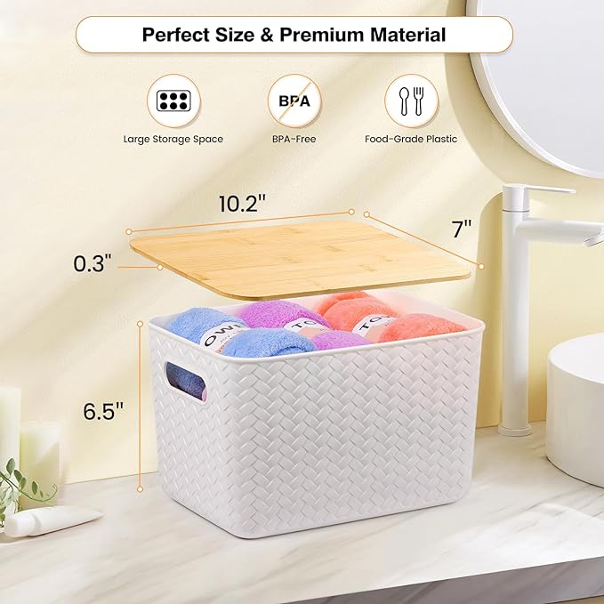 4 Packs Storage Bins with Bamboo Lids - Image 2