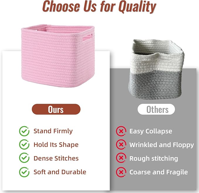 3 Pack Cube Storage Bin, 9”x9”x7” Cotton Rope Woven Baskets - Image 9