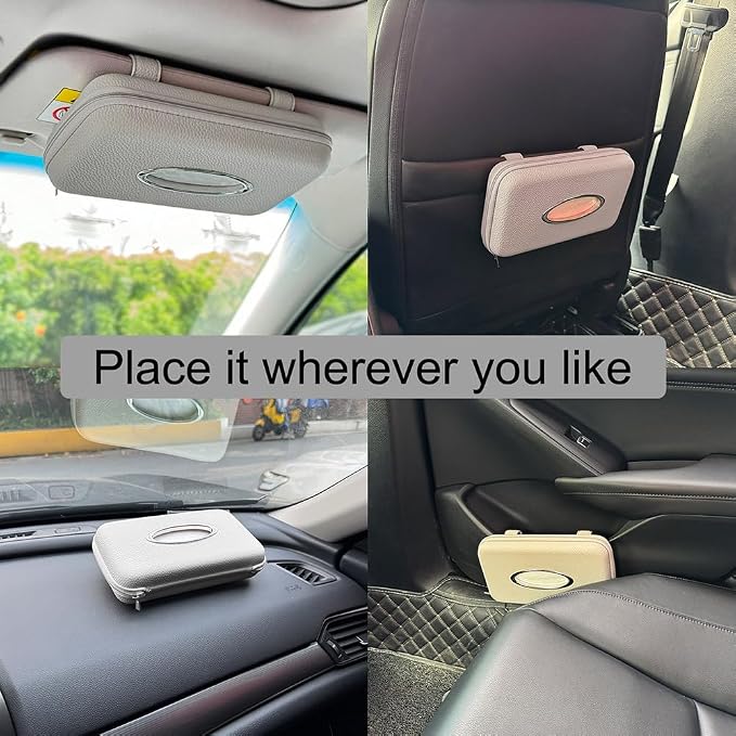 Sun Visor Tissue Holder, Zipper Napkin Holder, PU Leather Backseat Tissue Case - Image 2