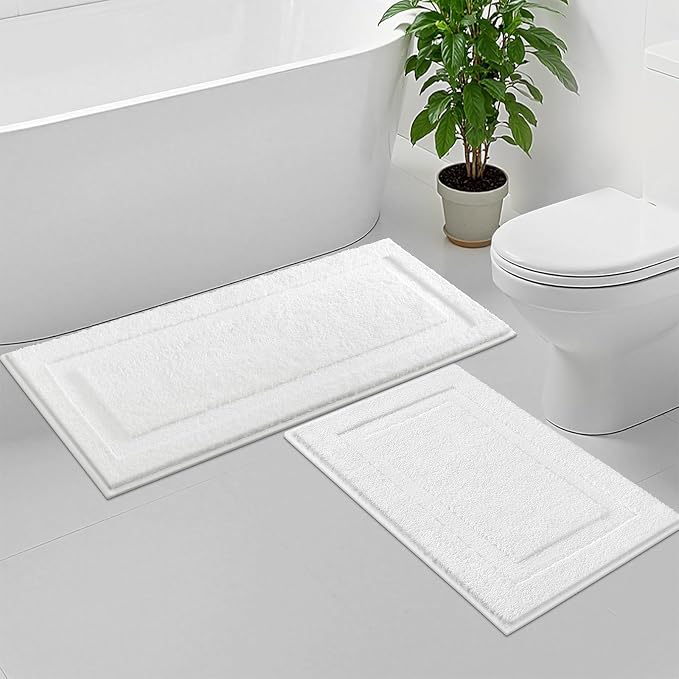 SHACOS White Bathroom Rugs Sets 2 Piece 32x20 + 47x20 inch, Non Slip Bath Mat - Image 8