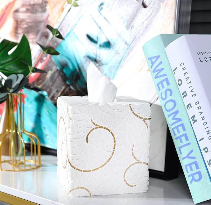 Hymmah Modern Square Tissue Box Cover Holder, Bathroom Accessories Decor Unique - Image 6