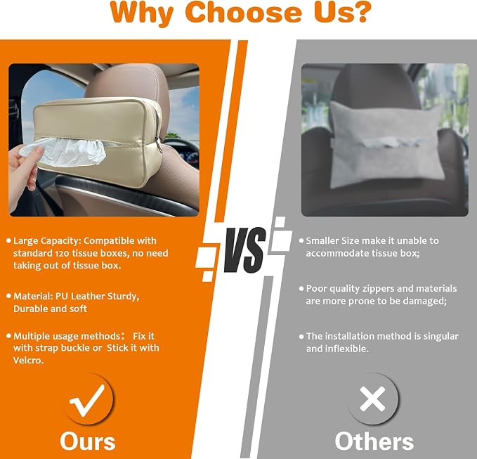 Large Car Tissue Holder for 120 Standard Tissues, Premium PU Leather Tissue - Image 5