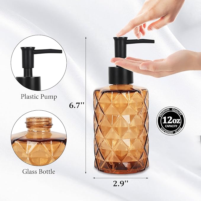 Brown Glass Soap Dispenser, 11 Oz/330ml Liquid Hand Soap Dispenser Set - Image 2
