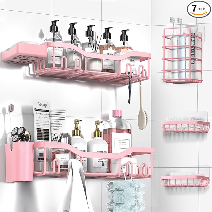 Shower Caddy Adhesive Shower Organizer 7-Pack, Rustproof Stainless Steel by OrganizeYourHomeEssentials