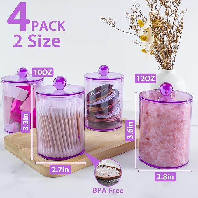 4 Pack Qtip Holder, Canister Apothecary Jar Set, Bathroom Jars - Image 2