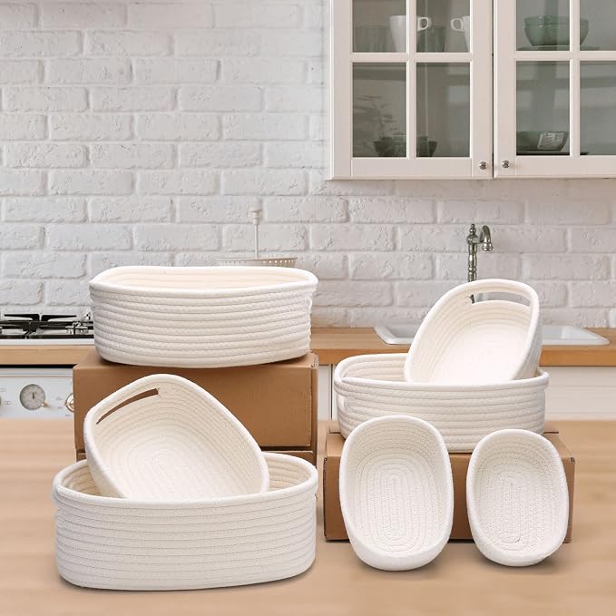 7 Piece Cotton Rope Woven Basket Set - Image 4