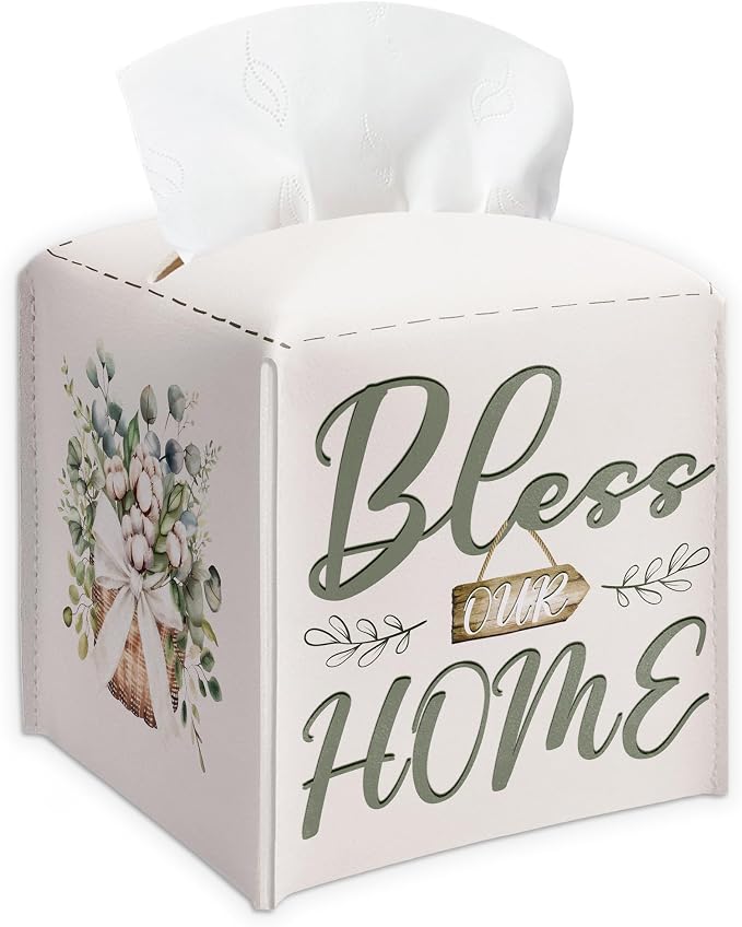 Bless Home & Flowers Bow Design Tissue Box Cover by Unknown