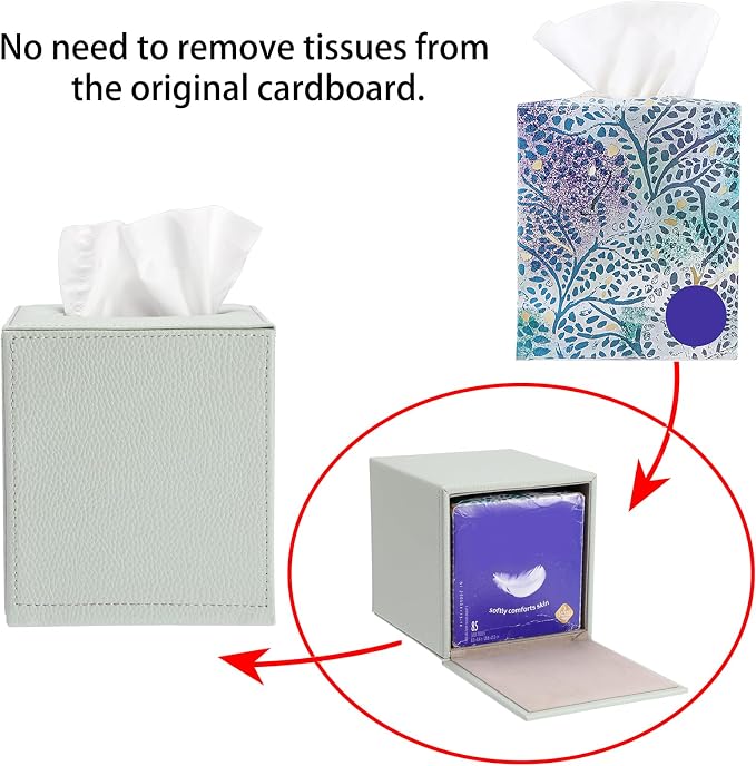 Sumnacon Tissue Box Cover Square Tissue Box Stylish PU Tissue Box Holder - Image 4