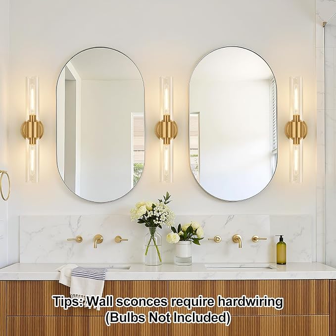 Wall Sconces Set of Two, Brushed Gold Bathroom Sconces Wall Lighting - Image 3