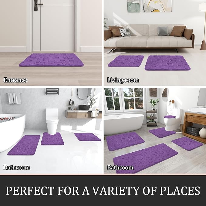 YIHOUSE Bathroom Rugs Mat Set 3 Piece Purple, Memory Foam Bath Mats Sets - Image 6
