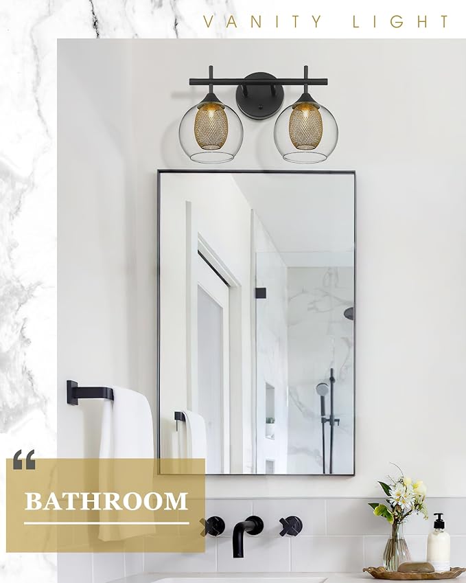 Black and Gold Bathroom Light Fixture, Farmhouse Wall Sconce Lighting - Image 8