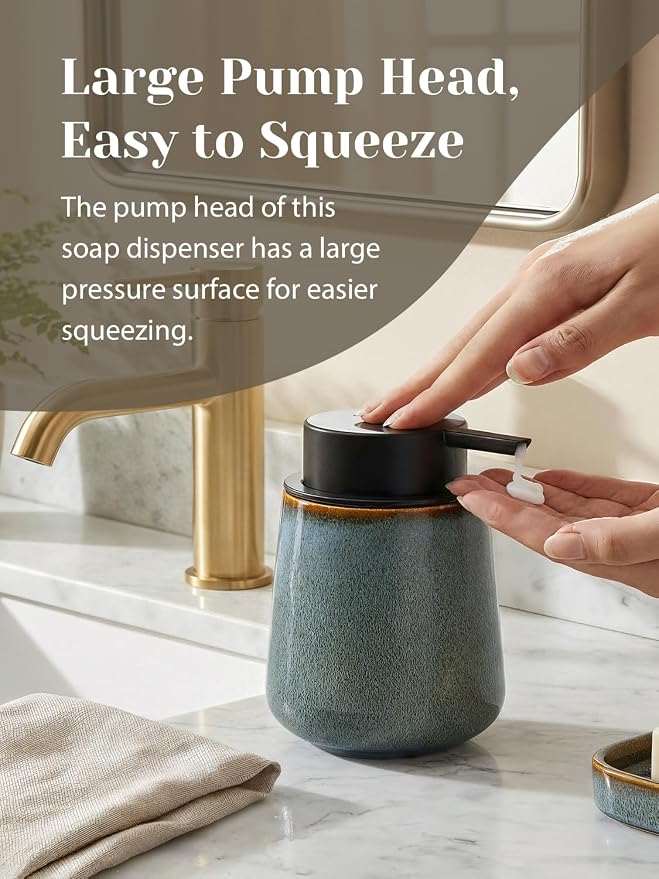 INGOFIN Ceramic Lotion Dispenser - 12 oz Refillable Hand Soap Dispenser Bathroom - Image 7