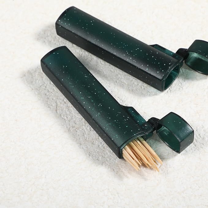 5Pcs Toothpick Holder for Traveling, Snowflake Dark Green Mini Dispenser Pocket - Image 3
