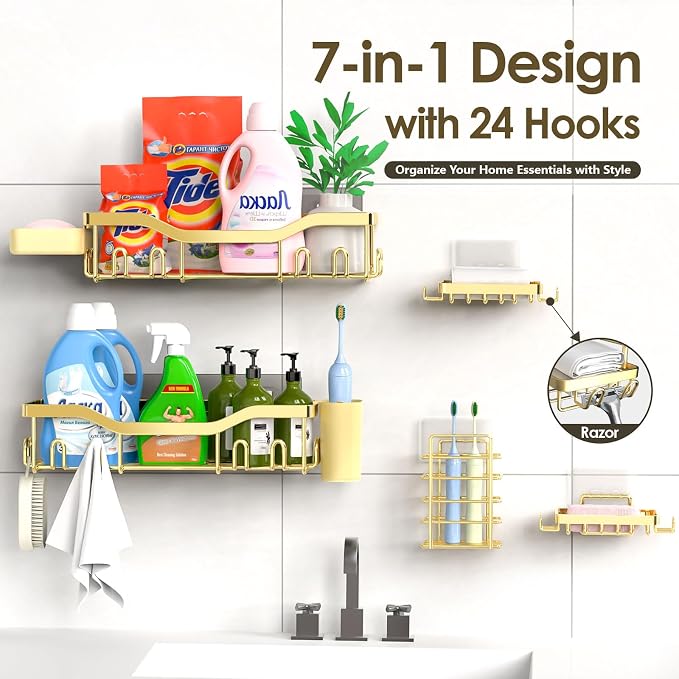 Shower Caddy Adhesive Shower Organizer 7-Pack, Rustproof Stainless Steel - Image 7