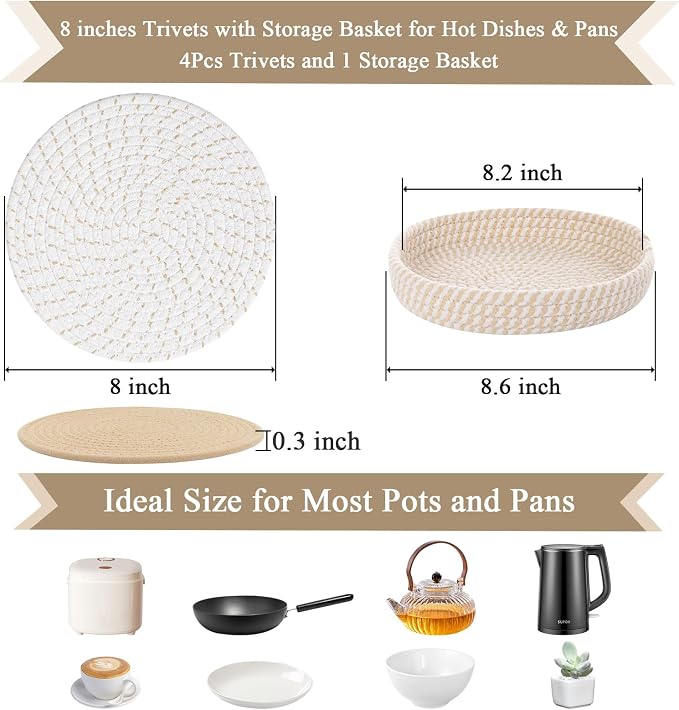 SHACOS 8 Inches Trivets for Hot Dishes, 4 Pieces Cotton Trivets Mats for Kitchen - Image 2