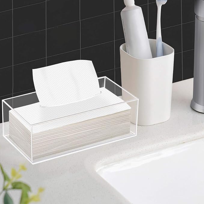 Clear Acrylic Tissue Box Holder, Rectangle Dispenser Tissue Box Cover - Image 7