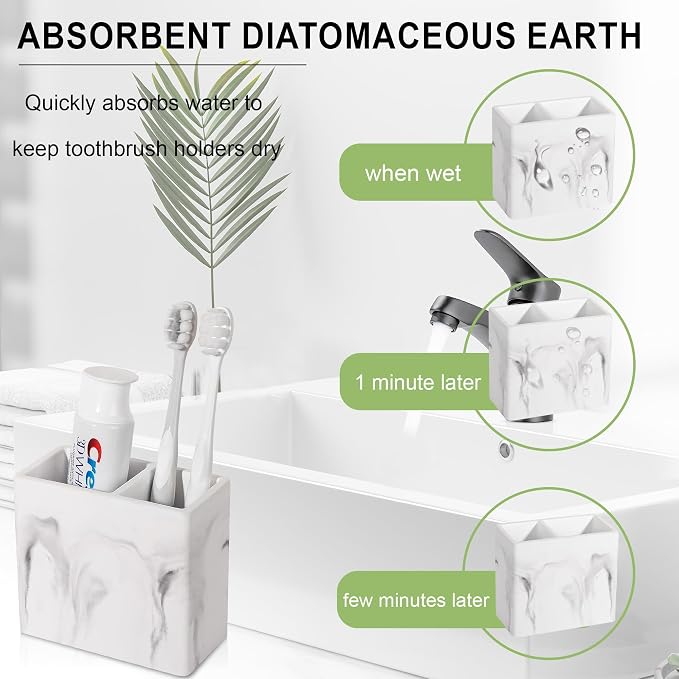 Diatomite Toothbrush Holder 2 Slots Tooth Brush Holder - Image 2