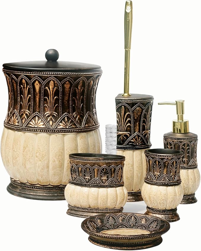 6 Pieces Pumkins Bathroom Accessories Set Including Trash Can, Toothbrush by LUANT