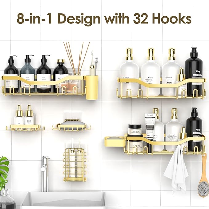 Shower Caddy Adhesive Shower Organizer 8-Pack, Rustproof Stainless Steel - Image 4