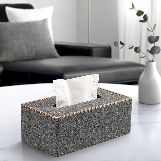 Tissue Box Cover, PU Leather Tissue Box Holder Rectangular Box Covers - Image 3