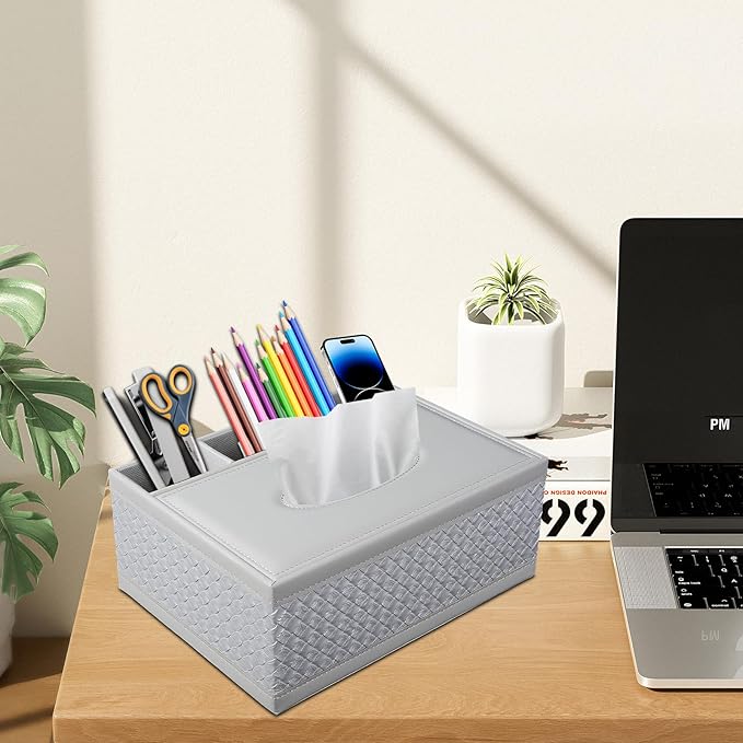 Tissue Box Cover Rectangle White Kleenex Box Holder PU Leather Facial Tissue - Image 7