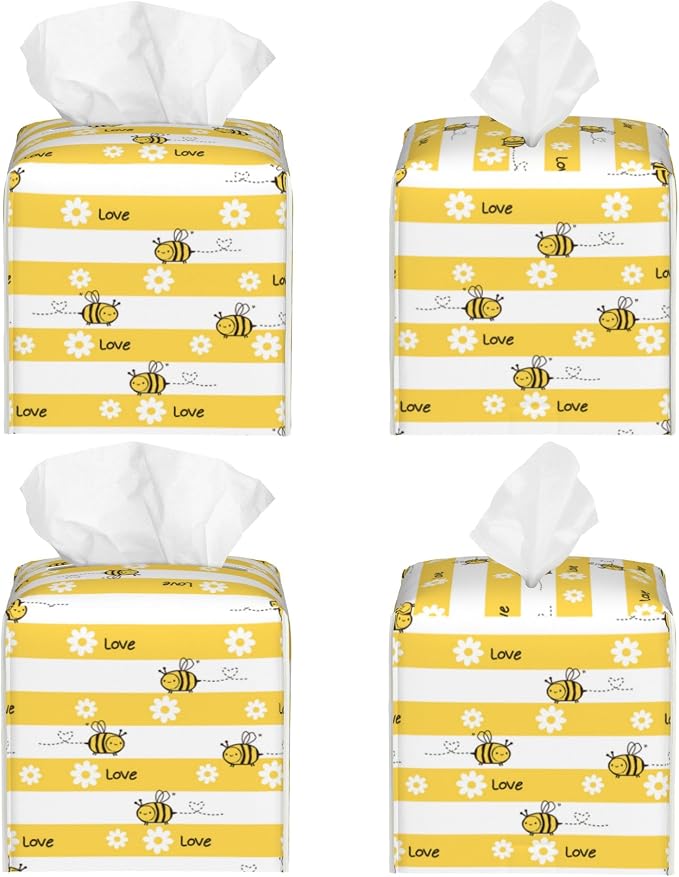 Cute Bees and Daisy Flowers Tissue Box Cover Square - Image 2