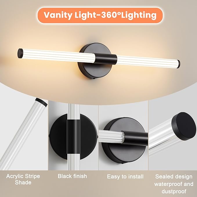 Bathroom Wall Sconces Set of 2 Hardwired, Dimmable 5CCT LED Bathroom Light - Image 5