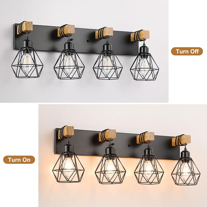 4-Light Farmhouse Bathroom Vanity Light Fixtures, Wood Bathroom Light Fixtures - Image 6