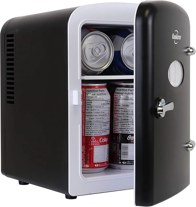 Koolatron Mini Fridge- Black Refrigerator 6 Can Portable Cooler by Koolatron