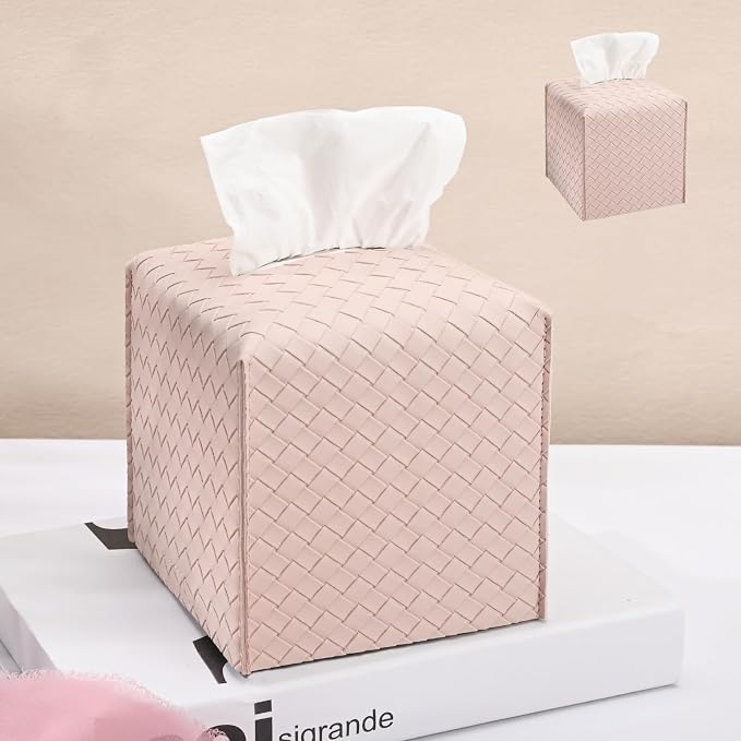 HOMOTEK 2 Pack Tissue Box Cover, Square PU Leather Tissue Holder, Decorative by HOMOTEK