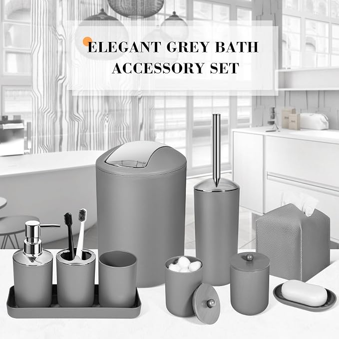 Grey Bathroom Accessories Set, Soap Dispenser and Toothbrush Holder, Soap Dish - Image 7