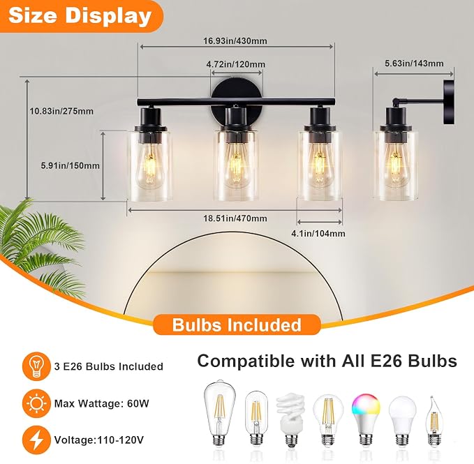 DLLT 3-Light Bathroom Light Fixtures: Black Modern Vanity Lights - Image 5