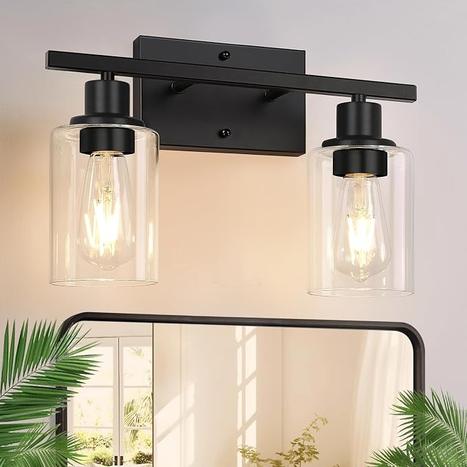 Matte Black 2-Light Bathroom Vanity Light by Indoibrightenyourbathroom