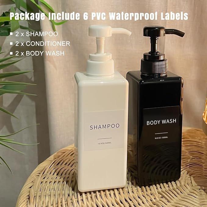 Shampoo and Conditioner Dispenser, Refillable Plastic Shampoo Pump Bottles - Image 3