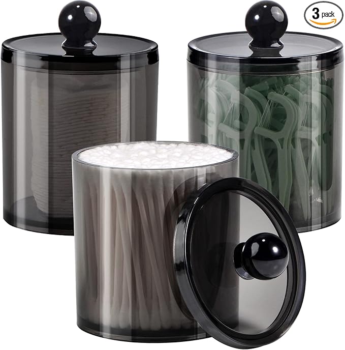 SheeChung 3-Pack Qtip Holder Black, Plastic Qtip Dispenser by SheeChung