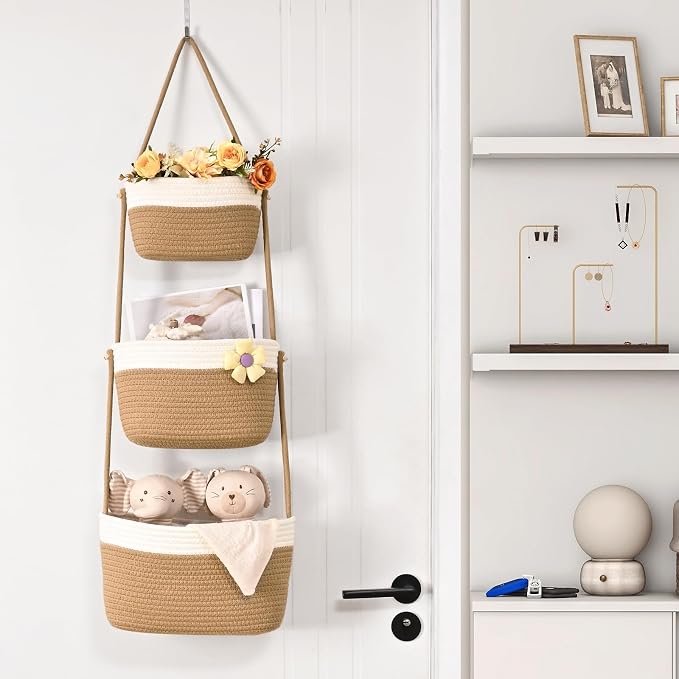 Hanging Storage Baskets, Over the Door Basket, Cotton Wall Baskets Storage - Image 8