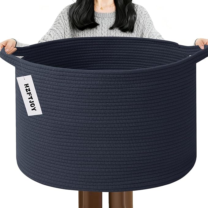 115L Large Blanket Basket, 23.6" L x 23.6" W x 15.7" H Rope Woven Baskets by HZFTJOY