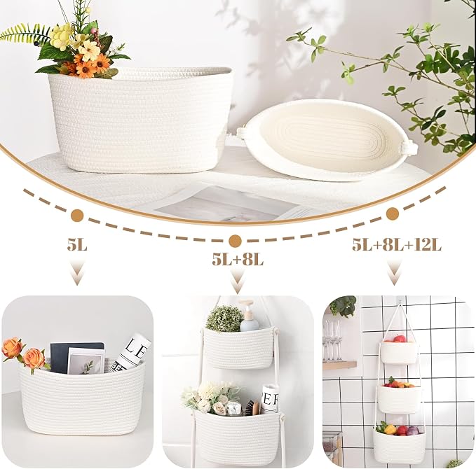 Hanging Storage Baskets, Over the Door Basket, Cotton Wall Baskets Storage - Image 5