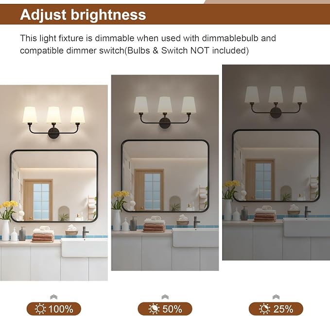Bathroom Vanity Light, Matte Black Bathroom Light Fixtures, 3-Light Lighting - Image 6