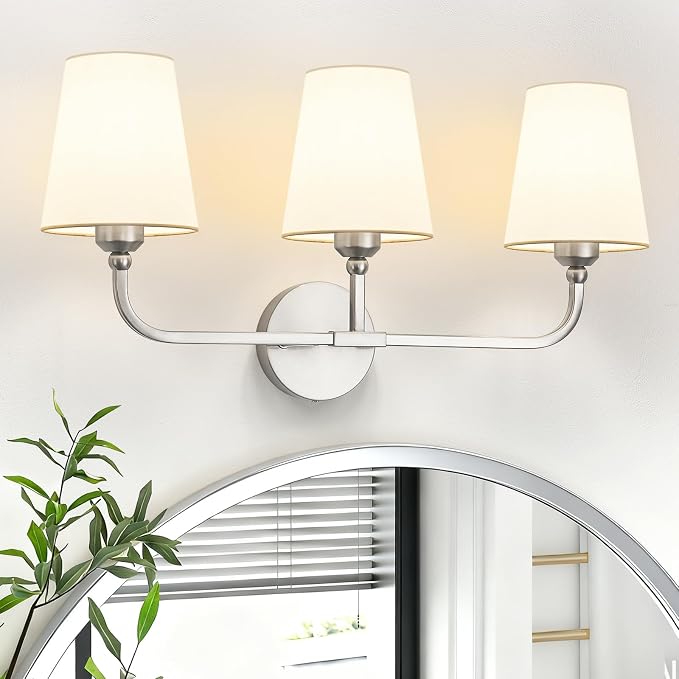 Bathroom Vanity Light, Brushed Nickel Bathroom Light Fixtures, 3-Light Lighting by Kvhiiw