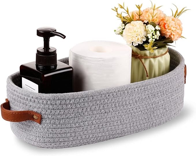 2 Pack Cotton Rope Small Woven Basket, Toilet Paper Basket, Room Storage Basket - Image 2