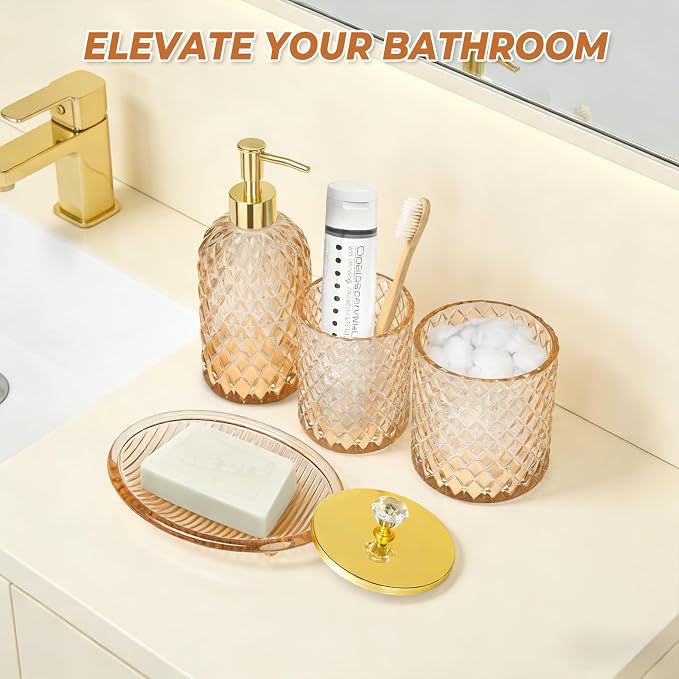 Jenseits Amber Glass Bathroom Accessories Set 4 Pcs - Image 6