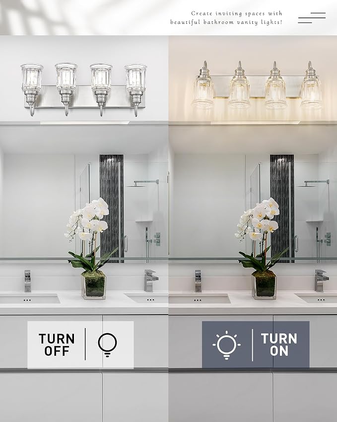 Brushed Nickel Bathroom Light, HWH 4-Light Vanity Lights - Image 5