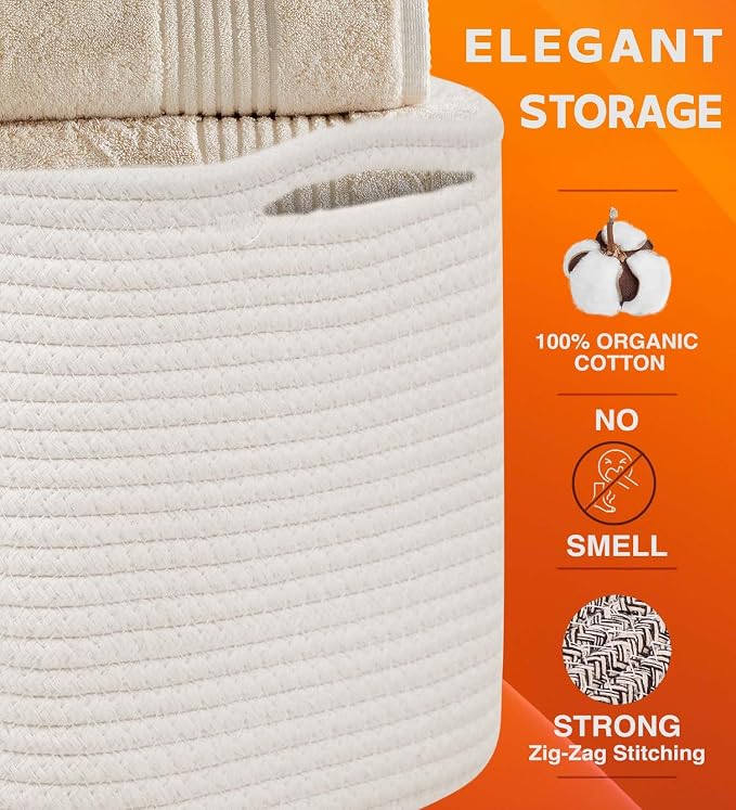 CHAT BLANC Cotton Rope Baskets for Organizing | Storage Baskets for Shelves | - Image 2