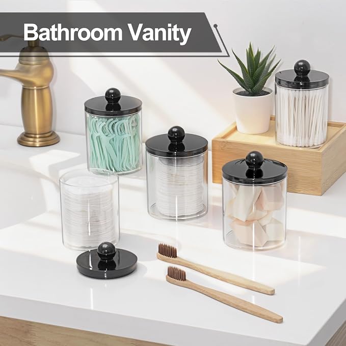 SheeChung 4 Pack Acrylic Qtip Holder Dispenser, Bathroom Jars - Image 2