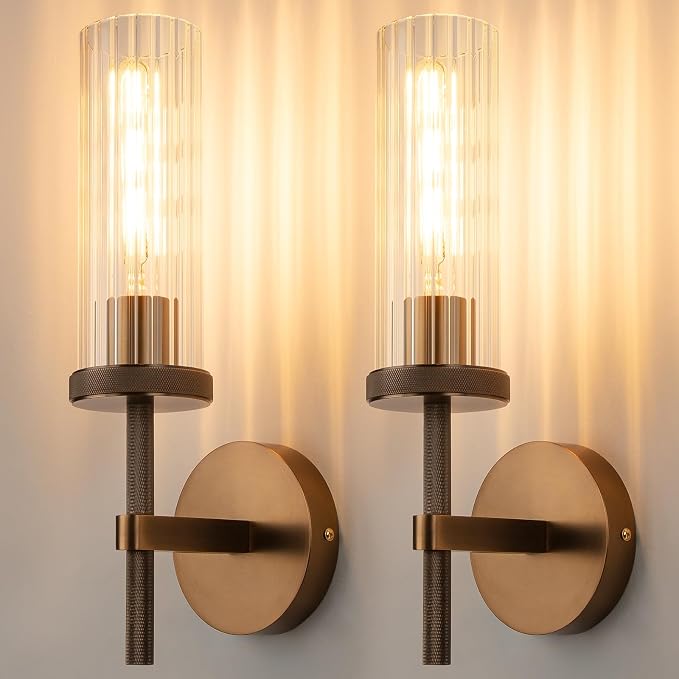 15" Knurled Bronze Hardwired Wall Sconces Set of 2, Bathroom Vanity Light by LightSpeaksFuture