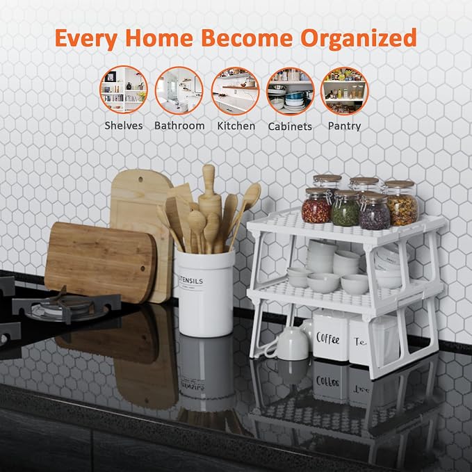 ums Plastic Kitchen Cabinet Shelf Organizer, Shelf Riser, Usable Storage Rack - Image 3