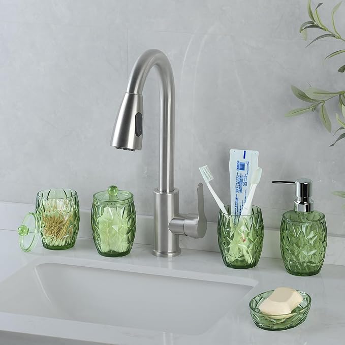 Modern Shatterproof Acrylic Olive Green Bathroom Accessories Set – 5-Piece - Image 4