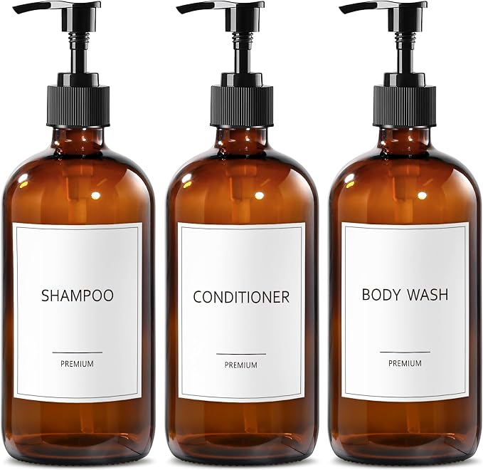 GMISUN Glass Shampoo and Conditioner Dispenser, Shower Soap Dispenser Bottles by GMISUN